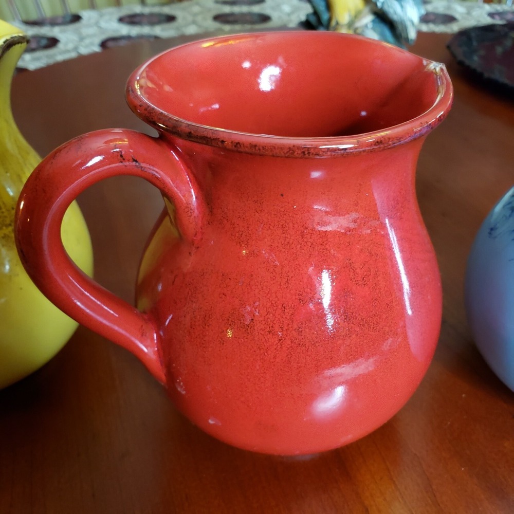 3 beautiful Made In Italy Blue, Red, Gold Pitcher 5 1/4" - Picture 2 of 7